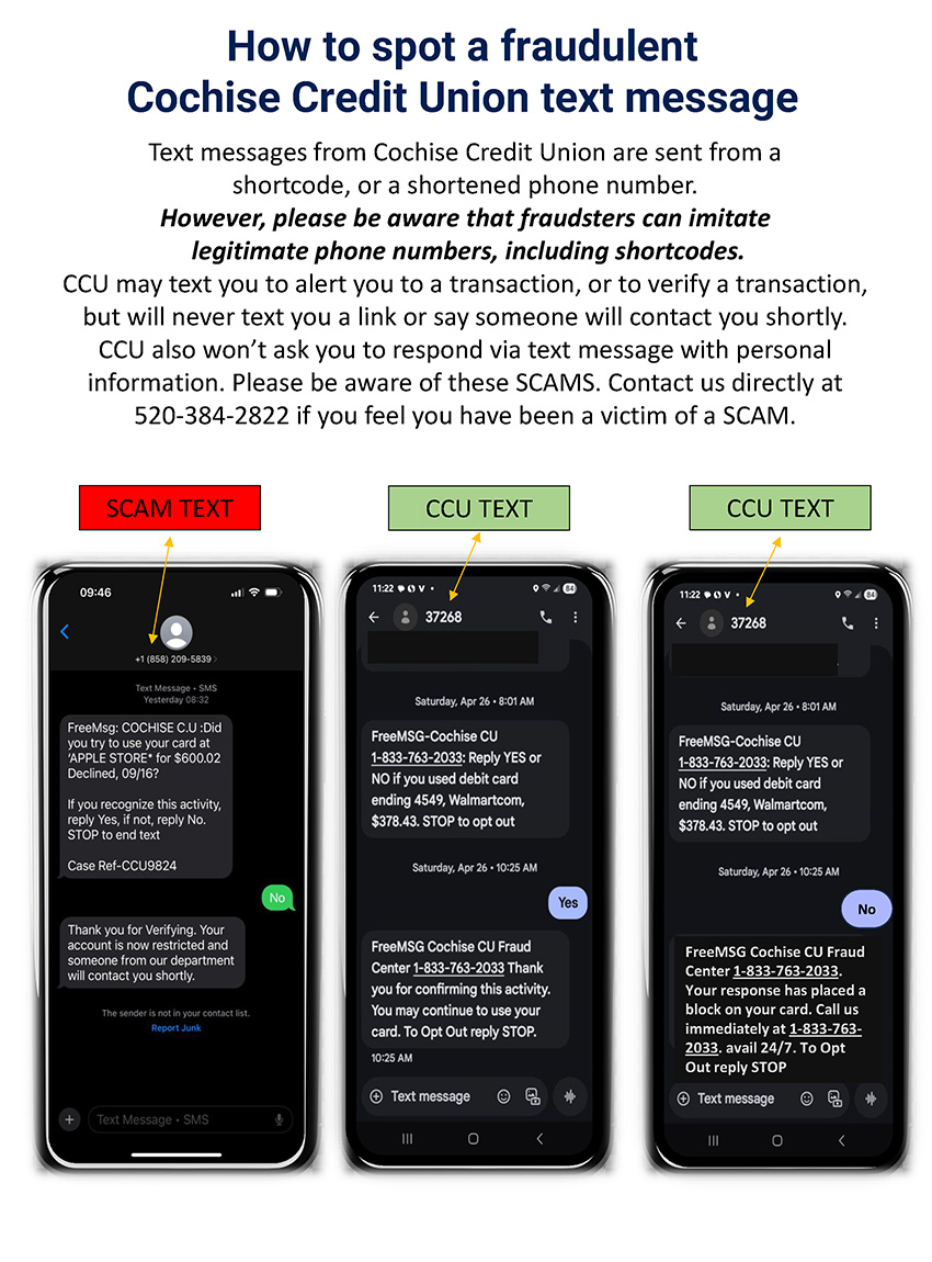 How to spot a fraudulent Cochise Credit Union text message